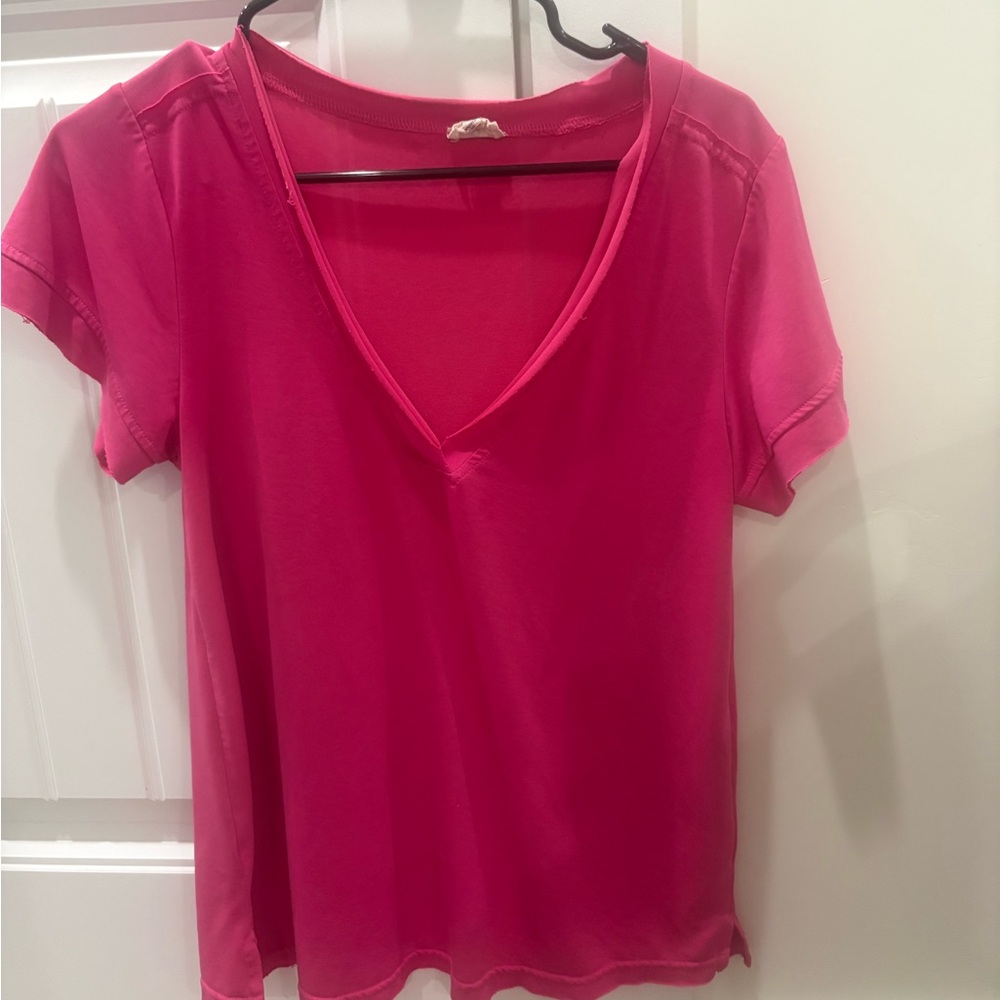 POL Fuchsia V-Neck Short Sleeve Tee